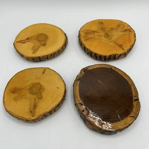 Vintage Wood Slice Coasters Finished Slabs Lot Of 4 Brown Felt Bottom - Picture 1 of 6