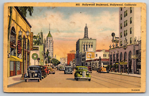 Hollywood Boulevard Hollywood California Old Cars Christie Hotel  Postcard
