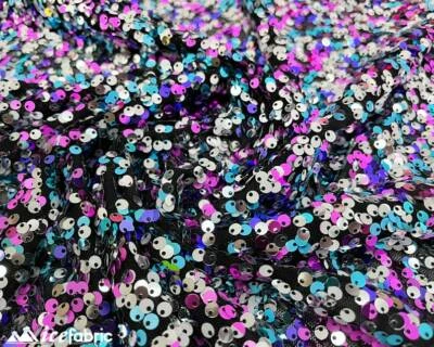 Purple Multi 4 Way Stretch Sequin Fabric /All Over Mini Sequins/ Embroidery Lace - Image 1 of 4