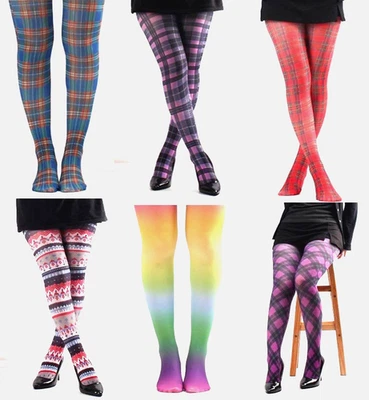 Tartan Rainbow Nordic Patterned Opaque Snag Free  Tights Size 12-16UK - Imagem 1 de 4