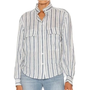 Camicia safari donna FRAME a righe manica lunga lino con bottoni taglia L spiaggia - Foto 1 di 7
