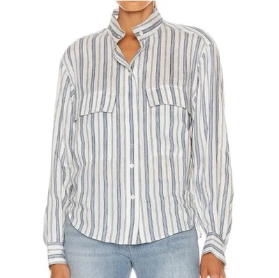 Camisa de safari con botones de lino manga larga a rayas talla L playa MARCO para mujer Foto 1 de 4