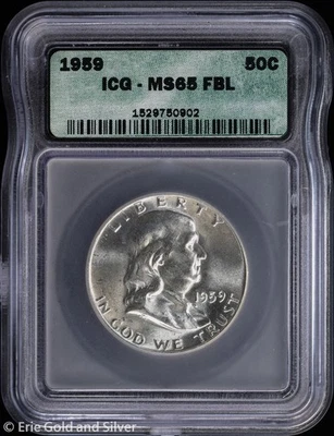 1959 50C Franklin Half Dollar ICG MS 65 FBL | Uncirculated UNC BU - Image 1 of 3