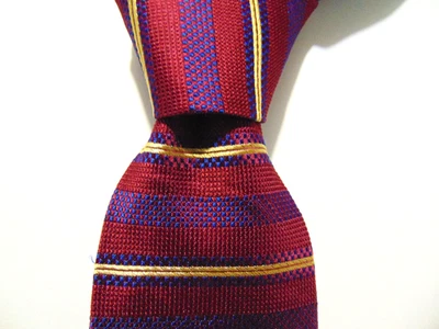 Corbata Tommy Hilfiger Para Hombre Borgoña Repp Rayas Lujo Seda Hecha en EE. UU. Foto 1 de 4