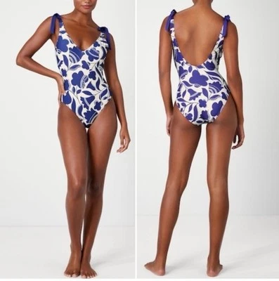 Купальник цельный Kate Spade зигзагообразный с цветочным узором с бантом и ремешком с v-образным вырезом размер средний новый с ценниками - Изображение 1 из 3