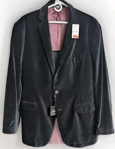 Saks Five Avenue Schwarz Samt Herren Blazer Größe 44 R Neu mit Etikett Weinrot Futter Slim Fit - Bild 1 von 13