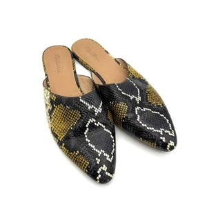 Madewell Remi Mule Serpente Piatto Pelle Goffrata Giallo Nero 10 - Foto 1 di 13