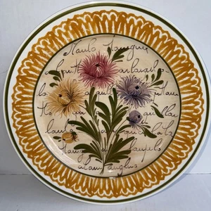 Vietri Italy Decorative Hand Painted Flowers & Script Wall Hanging Art Plate 10” - Picture 1 of 5