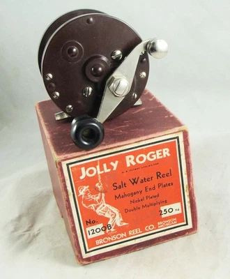 Antiguo Vintage BRONSON JOLLY ROGER Nº Carrete de agua salada 1200 B + caja - 250 yardas Foto 1 de 4