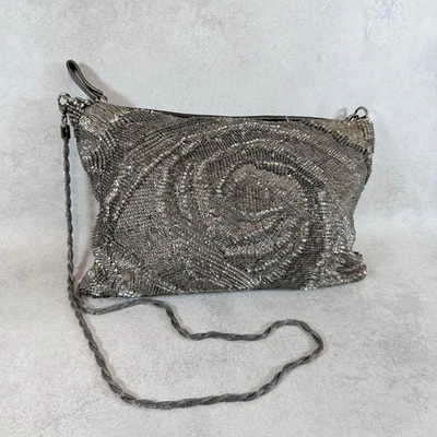 Auténtico Bolso de Hombro Valentino Garavani Cartera Rosa Lentejuelas Cadena Plata Gris Foto 1 de 4