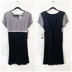 Vintage 90s Olivia Rose US 10 NWT Womens Black/White Gingham Short Sleeve Dress - Picture 1 of 7