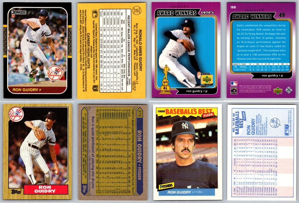 Lote de 4 tarjetas Ron Guidry - New York Yankees Louisiana Lightning Gator NY Foto 1 de 1