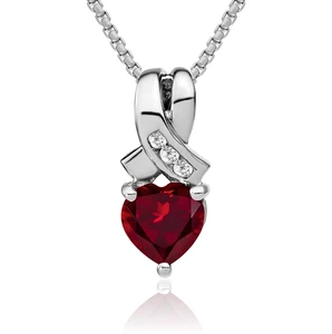 925 Sterling Silver Lab Ruby Diamond Necklace - Picture 1 of 37
