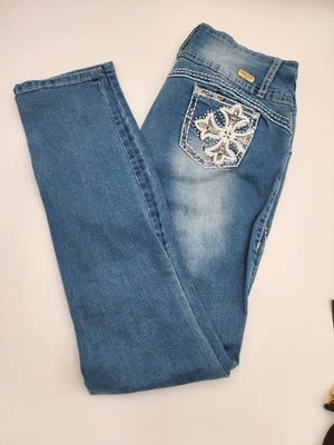 Pantalones de mezclilla Levanta Cola plateados para mujer elásticos push-up estilo colombiano, talla 3 Foto 1 de 4