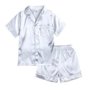 Kids Boys Girls Silk Satin Pajamas Suit S Nightwear PJS Xmas Sleepwear Sets - Picture 1 of 23