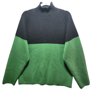 Vtg Boston Traders Mens Sweater Sz L Green Black Colorblock Wool Turtleneck - Picture 1 of 11