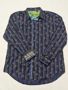 Robert Graham Men’s XL Purple, Blue, & Gold Embroidered Floral Silk Cotton Shirt - Picture 1 of 13