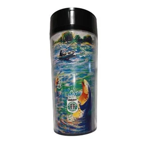vintage 1999 starbucks fishing printed travel coffee cup - Picture 1 of 8
