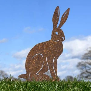 New Rustic Steel Sitting Hare Silhouette - Picture 1 of 2