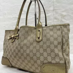GUCCI Princy Sherry Tote Bag Shoulder GG Canvas Leather Gold Authentic MBa0482 - Picture 1 of 18
