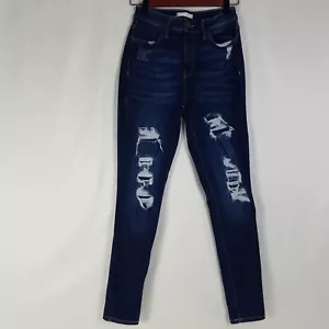 SO Jeans Juniors Size 5 High Rise Blue Denim Womens Jegging Distressed Dark Wash - Picture 1 of 13