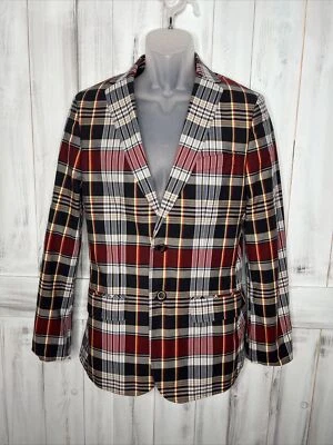 MENS IZOD RED WHITE BLUE PLAID 100% COTTON BLAZER JACKET SPORTS COAT PREPPY SM - Image 1 of 4