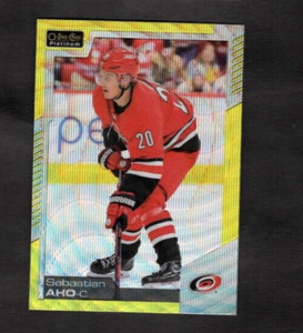 2020-21 Sabastian Aho O-Pee-Chee Platinum Hockey Neon Yellow Surge Carolina
