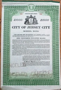 Jersey City, NJ 1923 School Bond/Stock Certificate - New Jersey - Picture 1 of 1