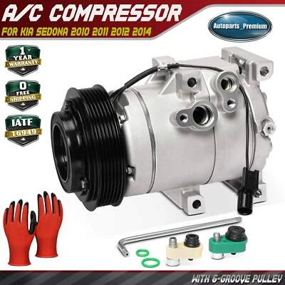 Compresor de aire acondicionado con accesorios de montaje para Kia Sedona 2010-2012 2014 6 ranuras RS18 Foto 1 de 4