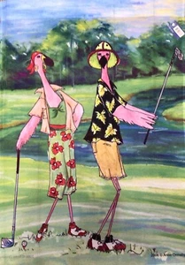 28" x 40" Flamingo Golfers House Flag - Picture 1 of 3