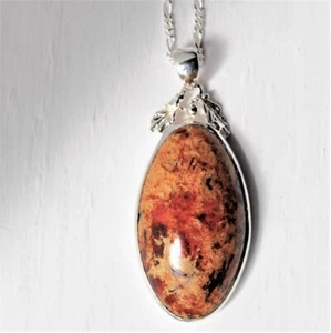 Tiger Amber SV Pendant Top Necklace 50cm - Picture 1 of 8