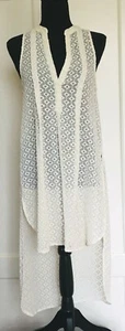 Anthropologie HD in Paris Sleeveless Tunic Small Ivory Embroidered High Low EUC - Picture 1 of 9
