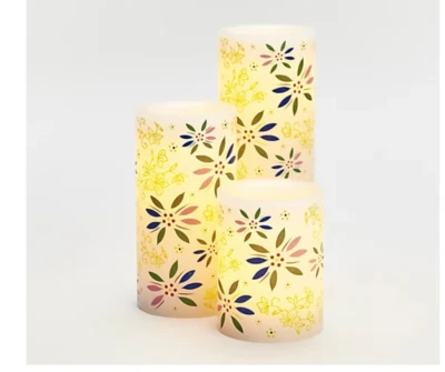 Temp-tations Set of 3 Flameless Candle Pillars NEW Confetti Flower Print - Image 1 of 3
