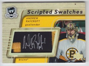 2005-06 UD THE CUP ANDREW RAYCROFT AUTO PATCH /25 SCRIPTED SWATCHES Bruins