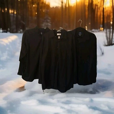  Van Heusen,George,Blue Gen Lot of 3 Shirts Mens Large Blk Long Sleeve Button Up - Image 1 of 4