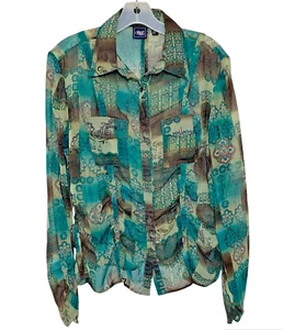 Cruel Women’s Button Up Blouse Large Lightweight Semi Sheer L/S Paisley Floral - Picture 1 of 8