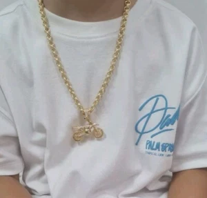 Kids, Boys 9ct Gold Guilded Belcher Chain With Scrambler Bike Pendant 18" Chain - Picture 1 of 5
