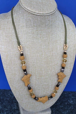 Long Lava Stones with Glass Crystal, Wood and Tibetan Silver Beads Necklace - Image 1 of 4