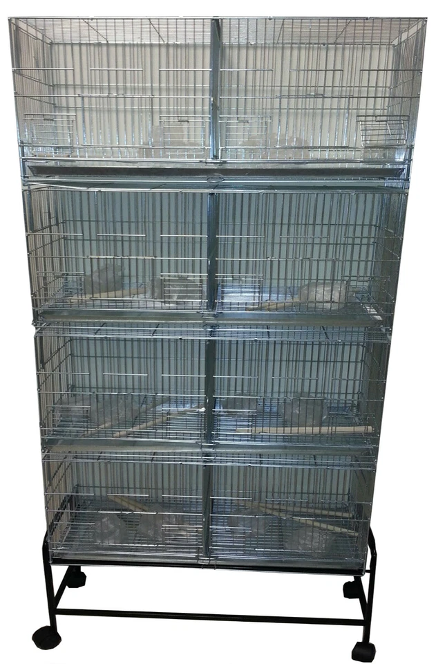 MCAGE LARGE CAMBO 4 of NO RUST ZINC Bird Finches Breeder Cages Divider Stand On Wheels