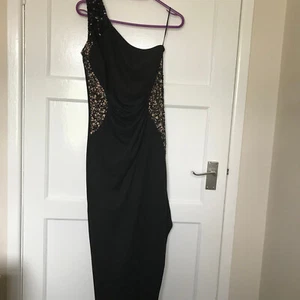 Lipsy London Black Cutout Dress UK Size 8 One Shoulder Sequin Sleeveless Party - Picture 1 of 10