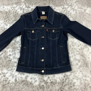 Levi’s Jean Jacket Girls Small Dark Wash Stretch Denim Button Snap Column Pocket - Picture 1 of 8