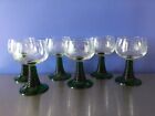 6 Etched Bee Hive Green Stem Wine Glasses Forest Wildlife France Luminarc