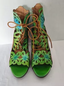 SPRING STEP L’ARTISTE Wmns9 Floral Laser Cut Animal Print Laceup Open Toe Bootie - Picture 1 of 15