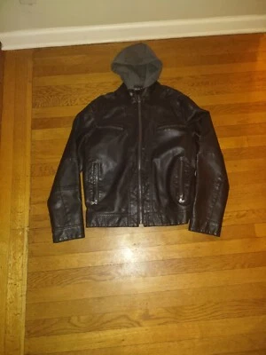 Calvin Klein Faux Leather Biker Jacket With Detachable Hoodie Men's Size Medium  - Image 1 of 4