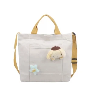 Canvas Mini Tote Bag With Zipper Crossbody Bag Creamy Cute - Picture 1 of 12