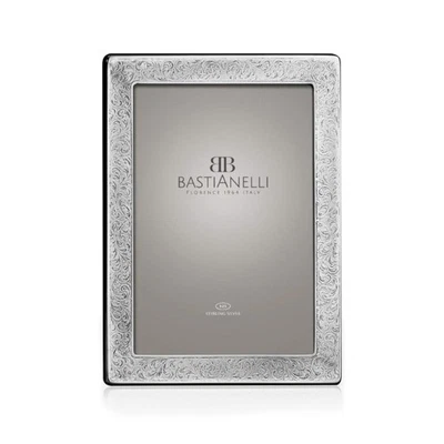 925 Sterling Silver Photo Frame Flowers Engraving 4 x 6 Mahogany Back - Image 1 of 4