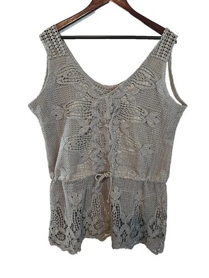 Túnica Tejedor de Sueños Sin Mangas Encaje Crochet Gitano Jaded Gris Talla L/XL Nueva Foto 1 de 4