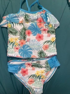 Wallflower Curl Girls Sz 4 Tankini Swimsuit Floral Worn Once Ruffle - Picture 1 of 6