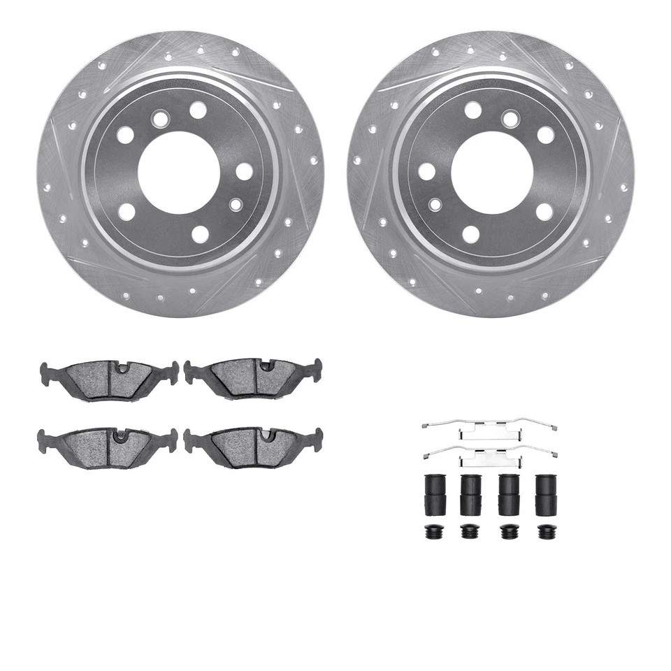 For BMW 735i 85-86 R1 Concepts Drilled & Slotted Rear Brake Kit w Optimum Pads - Image 1 of 3