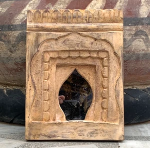 Indian Antique Old Wooden Wall Decor Temple Mirror Frame Set Of 6 - Picture 1 of 12